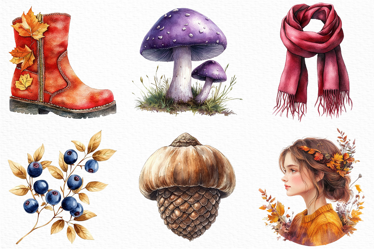 Watercolor Velvet Autumn Clipart, an Illustration by Craft Nest (Photo 4 of 6)