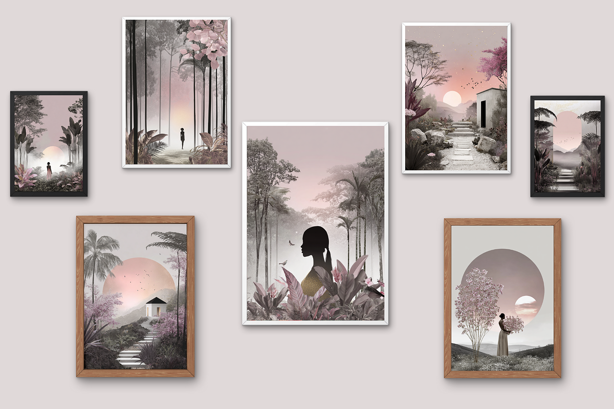 Elegant Surreal Collage Posters, a Background Graphic by Amiraliya (Photo 3 of 8)