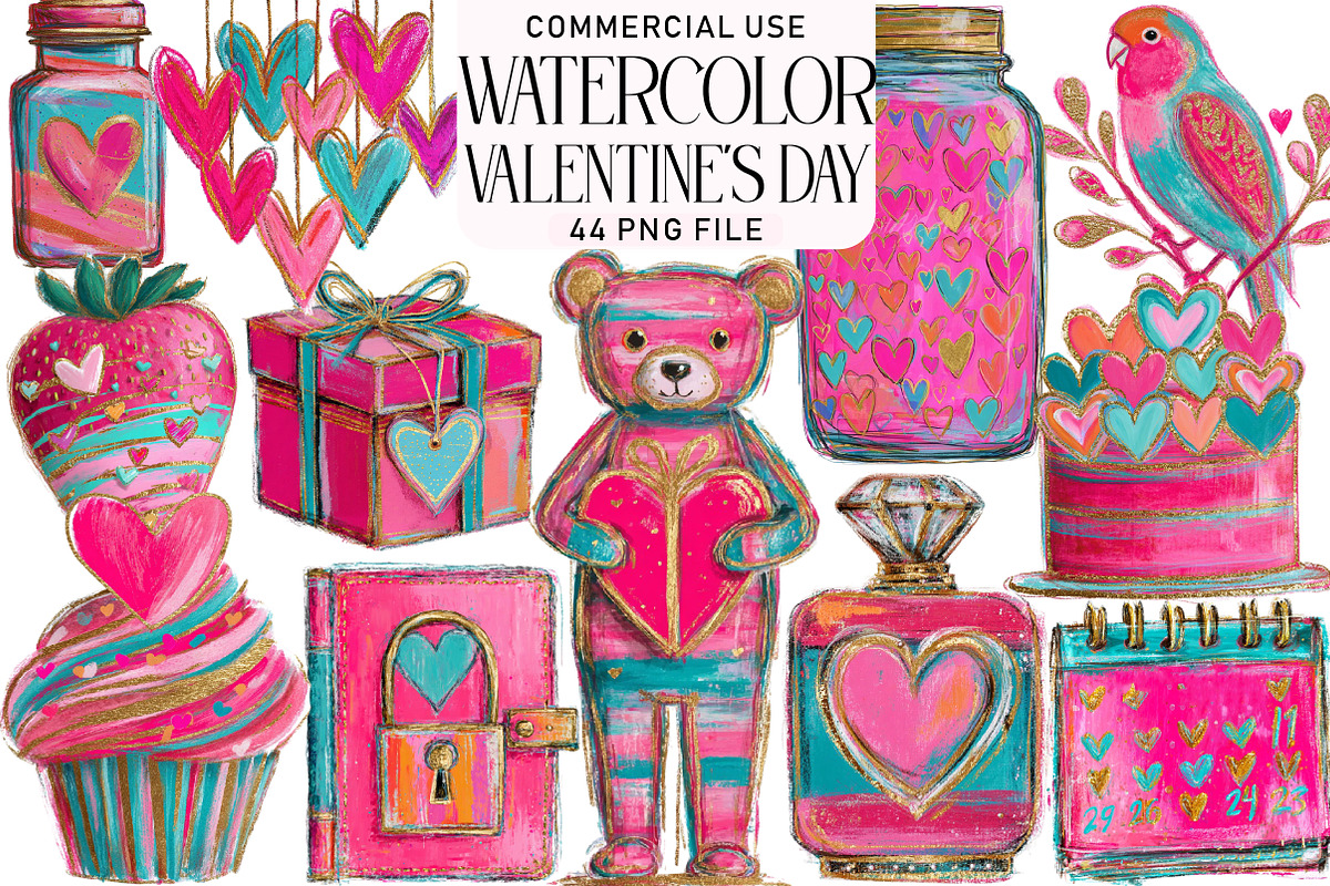 Watercolor Valentine's Day clipart, an Illustration by Daily.Designs (Photo 1 of 5)