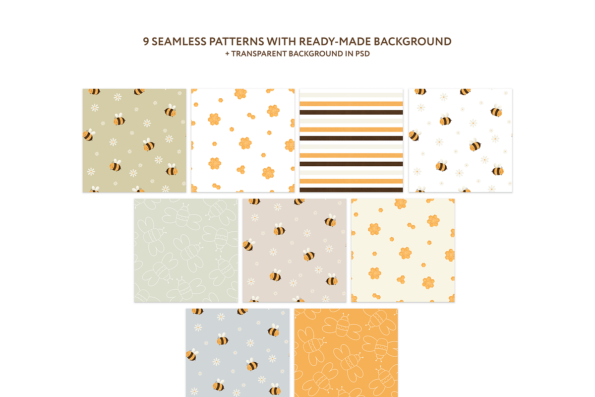 Cute Patterns For Kids With Bees, a Pattern Graphic by vatrushkaprint_store (Photo 2 of 5)