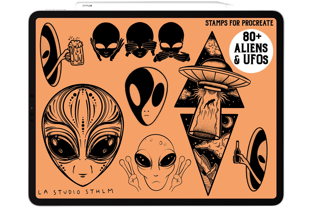 Aliens & UFOs - Procreate Stamp Set, a Brush Add-On by LA Studio Sthlm (Photo 4 of 6)