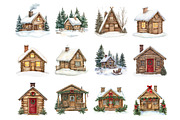 Watercolor Christmas Cabin, an Illustration by Design Market (Thumbnail 2 of 3)