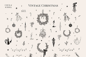 Vintage Christmas Simple Line Art