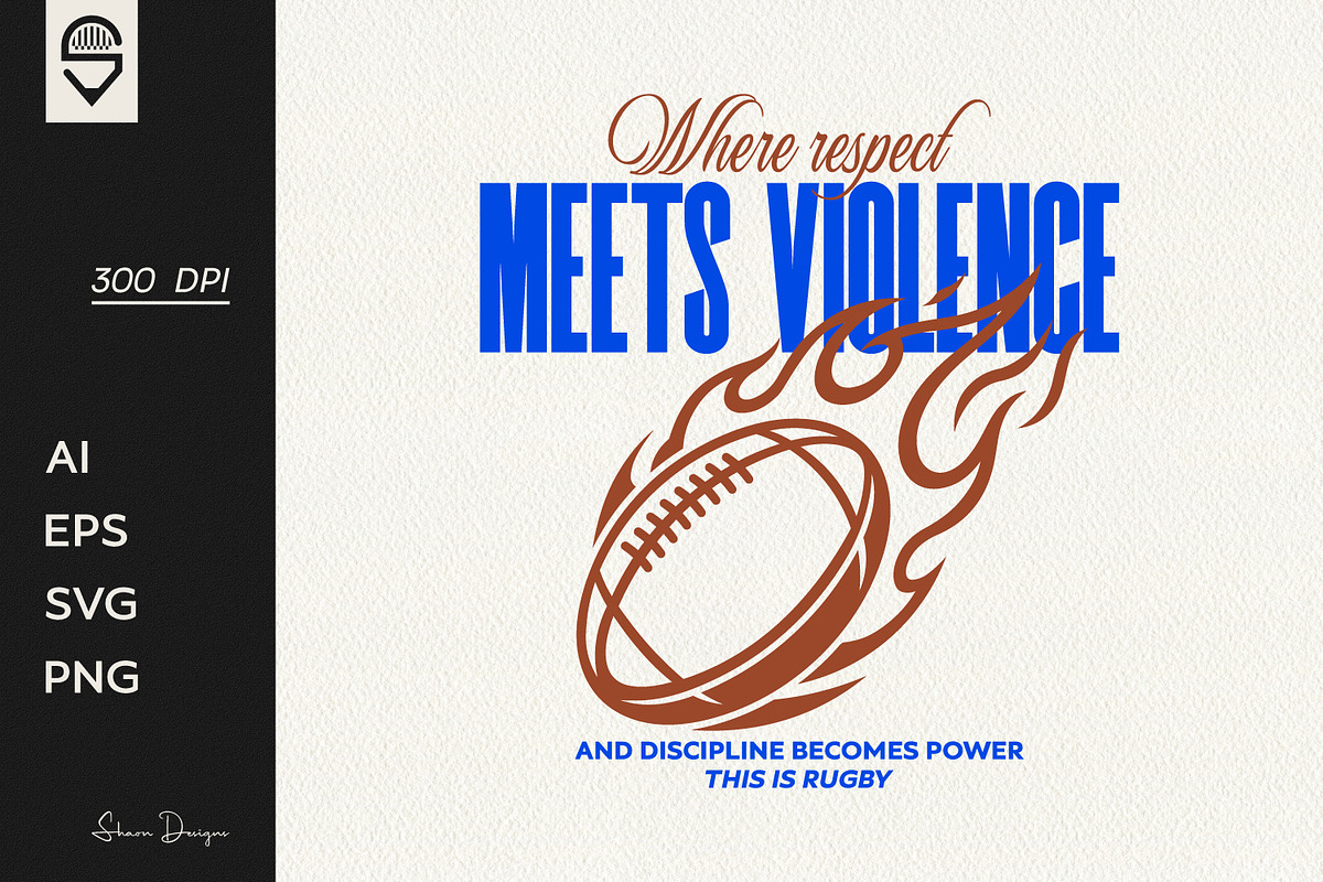 Rugby Flaming Ball T-Shirt Design, a Sport Illustration by shaondesigns (Photo 1 of 6)