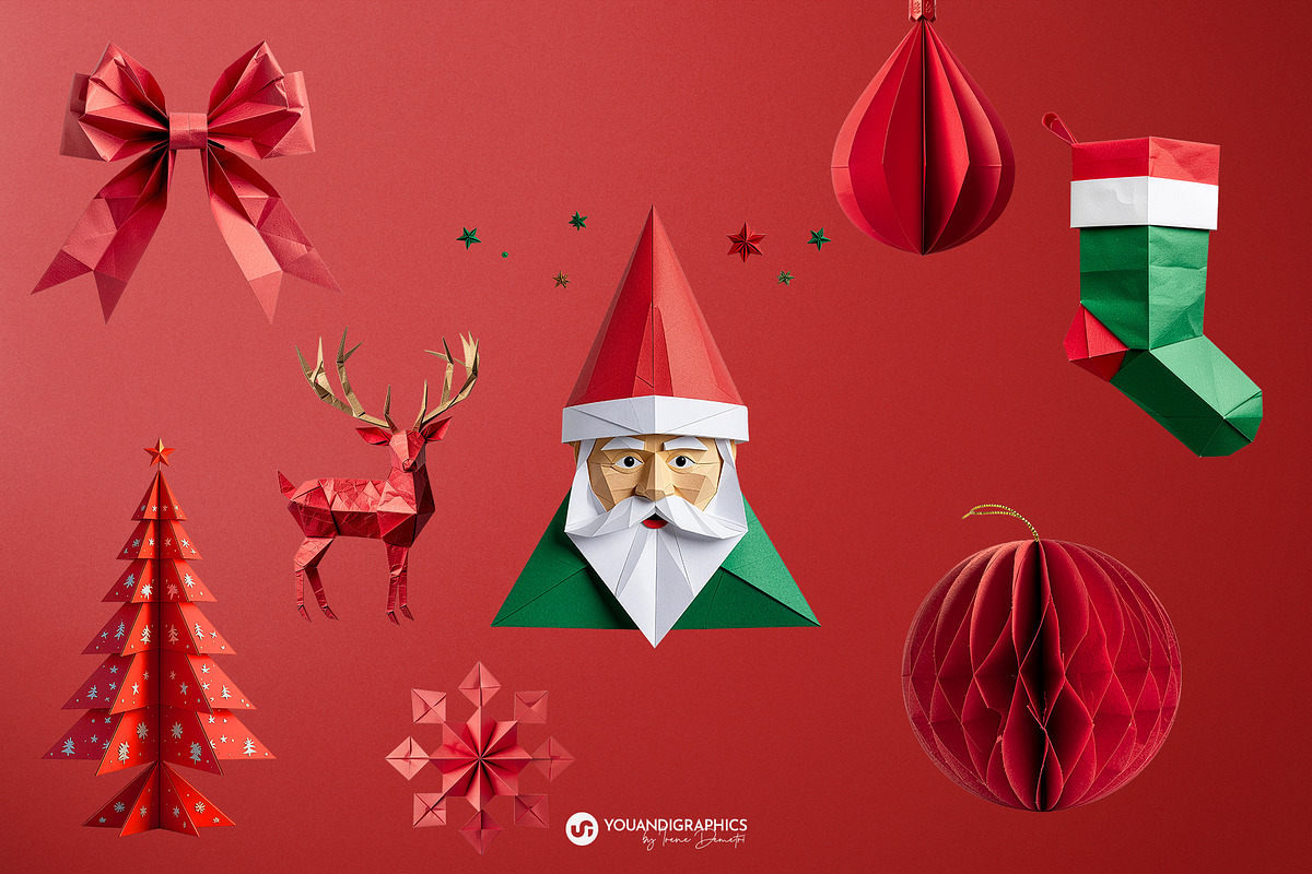 Christmas Origami Paper Elements, a Graphic by Youandigraphics (Photo 5 of 10)