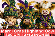 Cute Mardi Gras Highland Cow Clipart, an Illustration by SVGArt (Thumbnail 1 of 7)