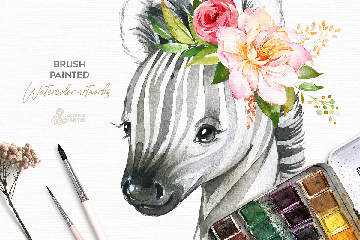 Babies of Africa. Watercolor Set, an Animal Illustration by OctopusArtis (Photo 6 of 6)