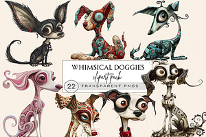 WHIMSICAL SURREAL DOGS CLIPART PACK, an Animal Illustration by Daring Digies