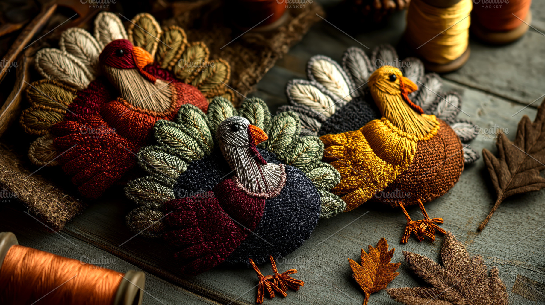 Handcrafted Yarn Turkeys, a Holiday Photo by Ocean Digital Art