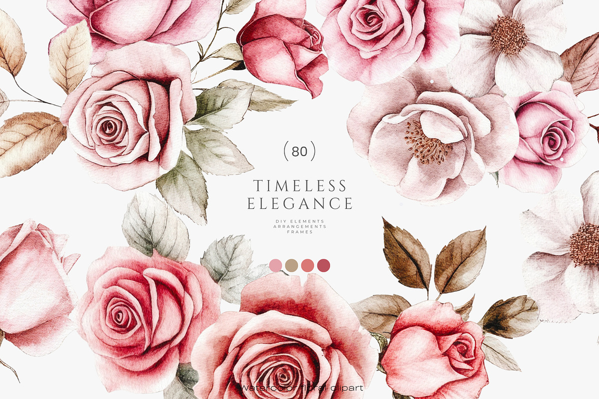 vintage roses elegant florals set, a Decorative Illustration by Patishop Art (Photo 1 of 13)