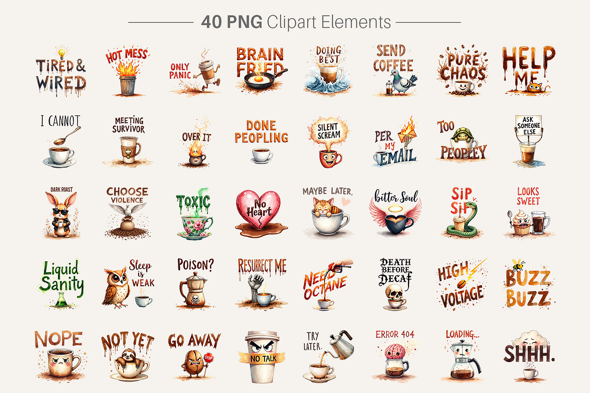 Sarcastic Coffee Sublimation PNGs, an Illustration by Artnoy (Photo 2 of 8)