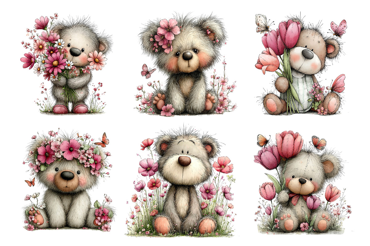 Spring Teddy Bear Clipart, an Illustration by Libby Wishes (Photo 4 of 4)