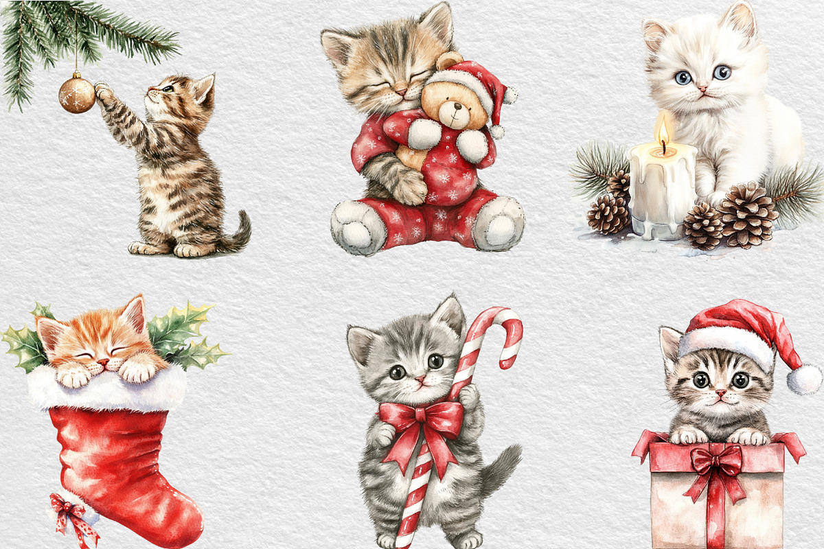 Christmas Kitten Clipart, an Illustration by Black Bird Studio (Photo 5 of 6)