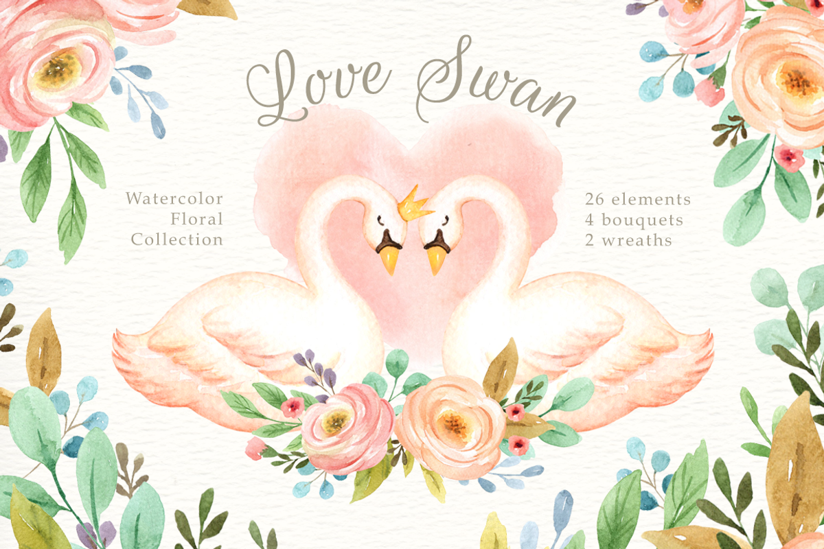 Love Swan Watercolor Clip Art, an Animal Illustration by everysunsun (Photo 1 of 5)