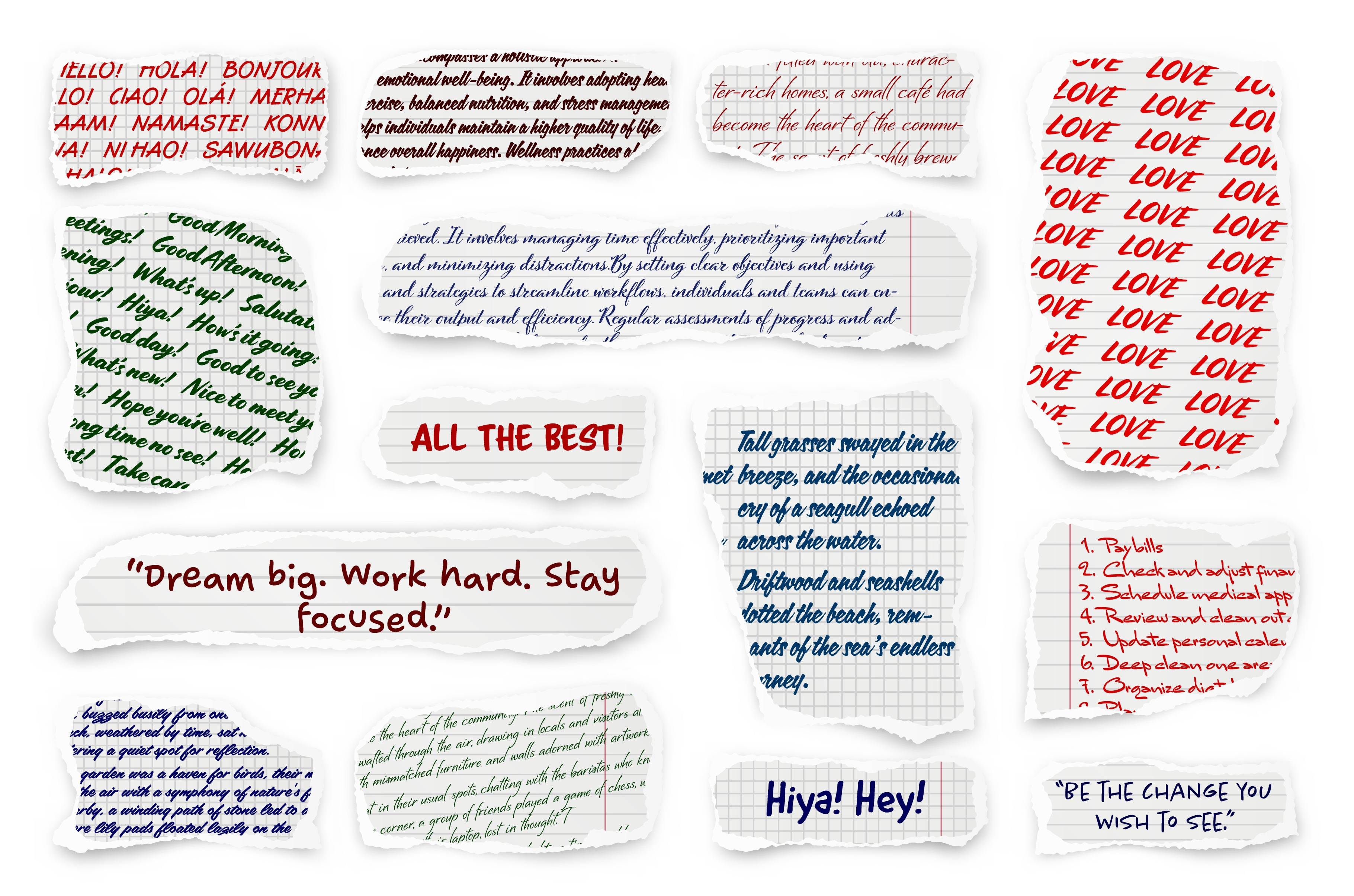 Ripped paper strips with handwritten, a Texture Illustration by 32pixels