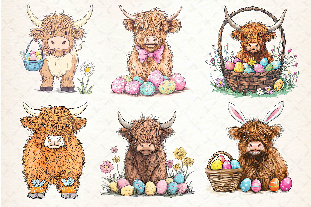 Easter Highland Cow Clipart, an Illustration by Dream Creation (Photo 3 of 5)