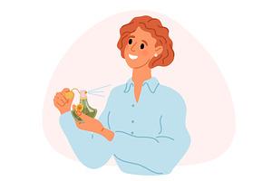 Joyful woman sprays perfume on, an Object Illustration by Vectorbuum