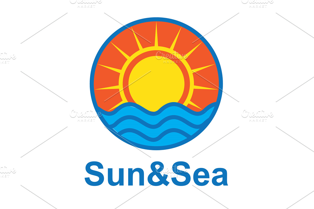 Circular logo featuring sun and sea, an Illustration by LogosDen