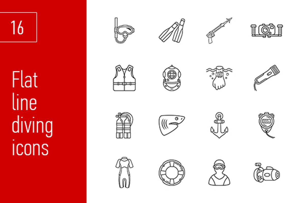 sixteen cute diving icons, an Outline Icon by Anton