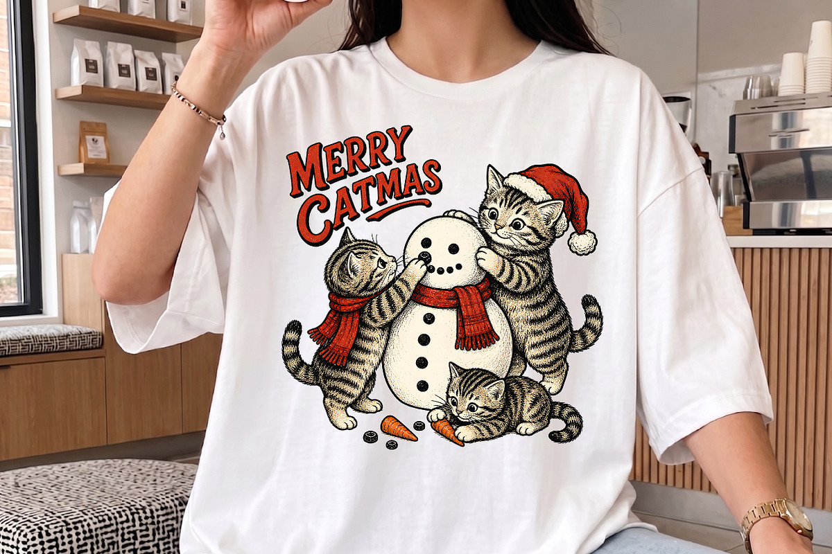Merry Catmas Kittens and Snowman PNG, a Seasonal Illustration by Libby Wishes (Photo 3 of 4)
