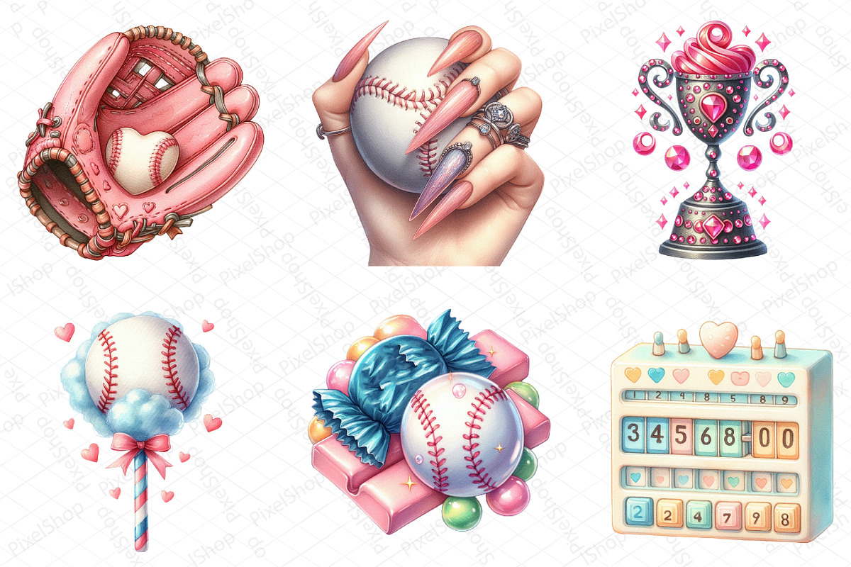 Retro Girly Baseball Clipart, an Illustration by DreamPrint404 (Photo 3 of 5)