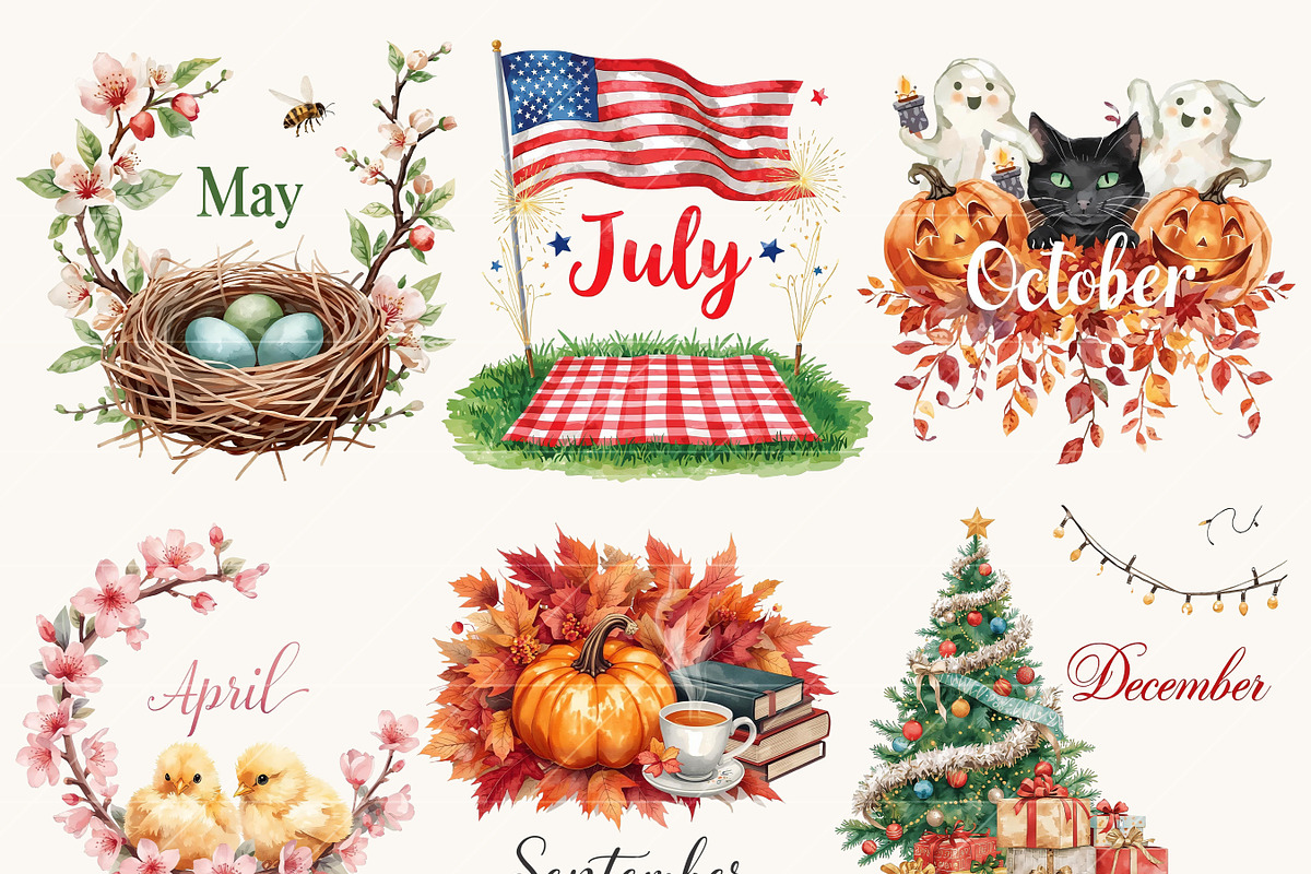 Months of the Year Clipart Bundle, an Object Illustration by Design Scotch (Photo 3 of 8)
