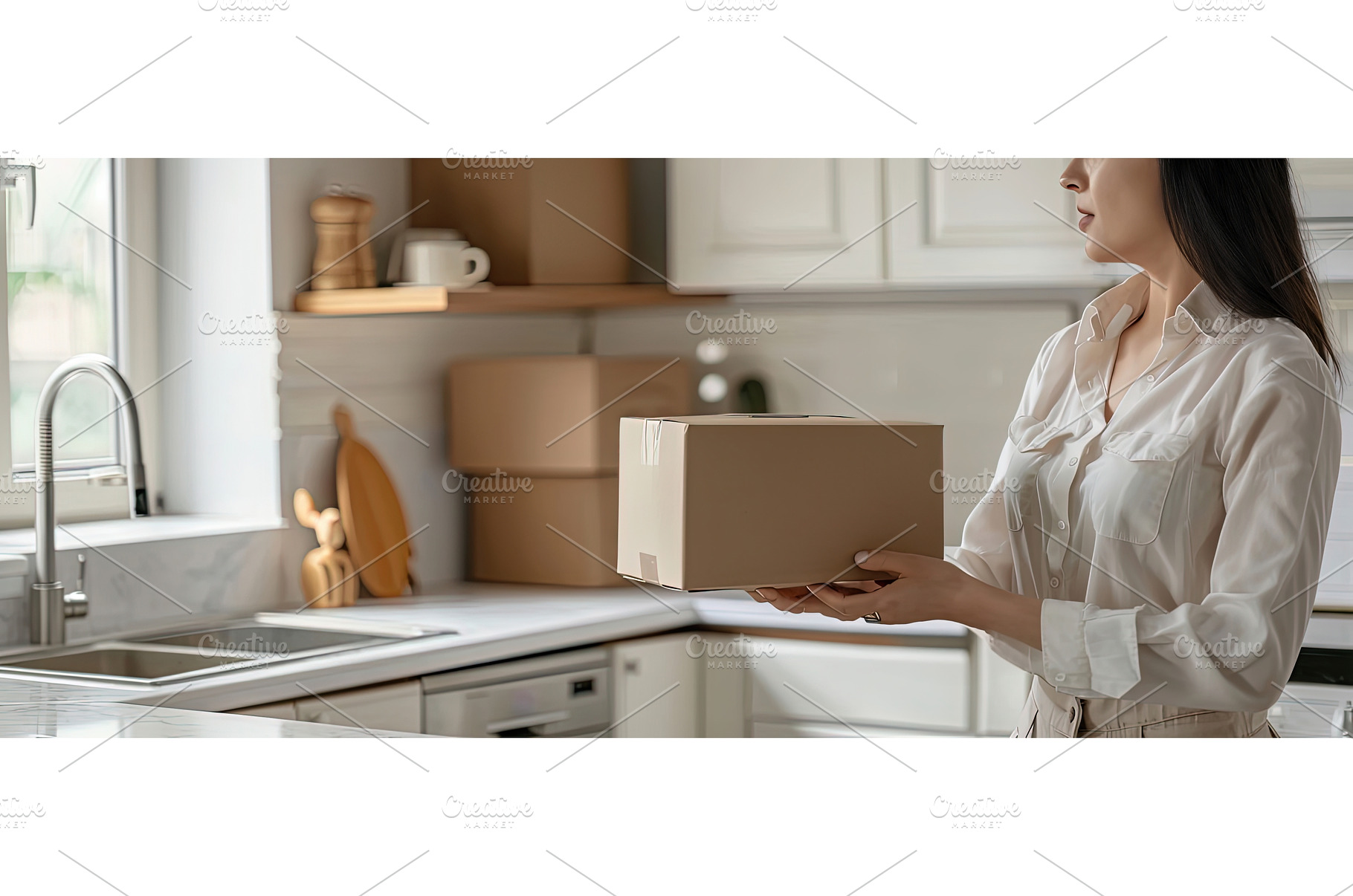 Woman holding cardboard box in, a Person Photo by piter.goskov