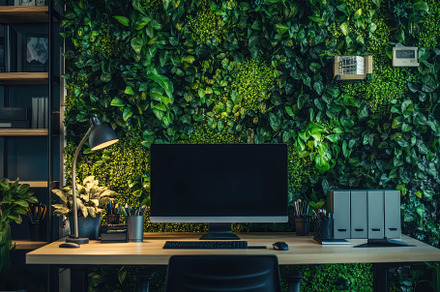 Modern Office Space With Greenery Wa, a Photo by Tanuart