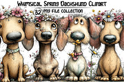 Whimsical Spring Dachshund Clipart, an Illustration by Dream Creation (Thumbnail 1 of 6)