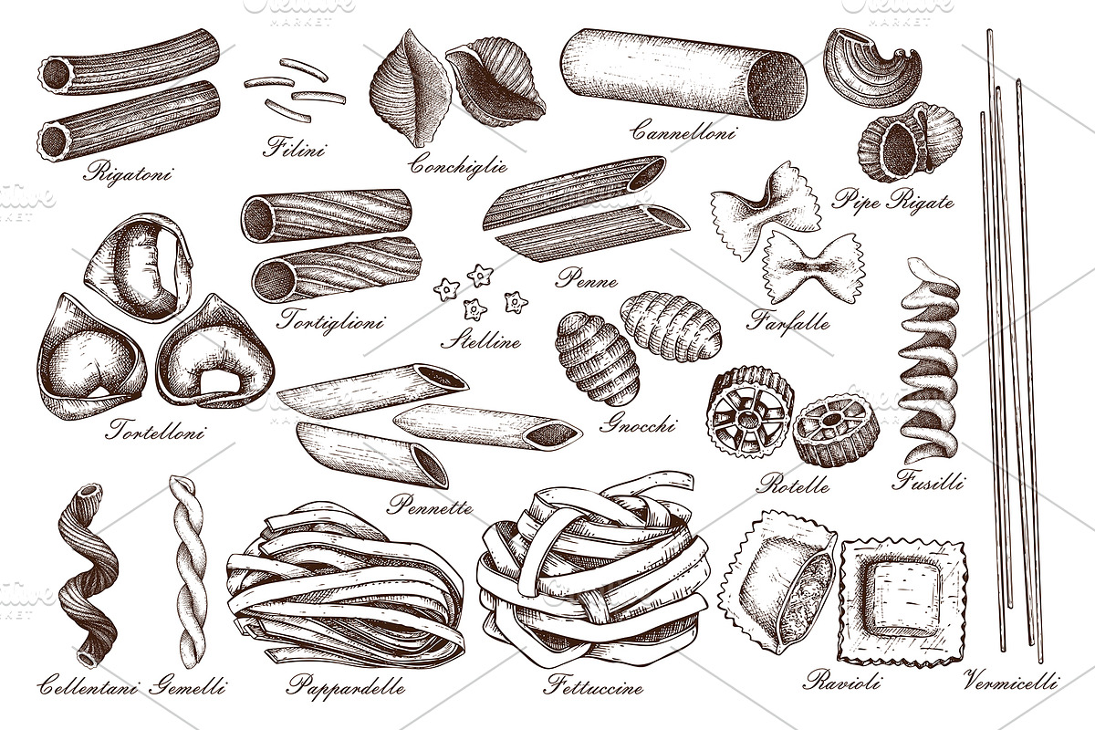 Hand Drawn Italian Pasta Set, a Food Illustration by Yevheniia (Photo 3 of 8)