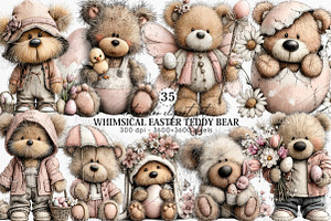 Whimsical Easter Teddy Bear Clipart, an Illustration by Canvas Craft
