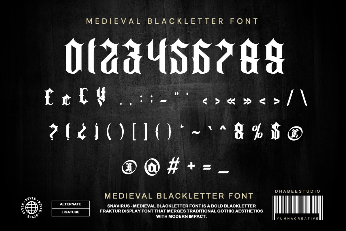 Snavirus - Medieval Blackletter Font, a Blackletter Font by Dhabee (Photo 9 of 16)
