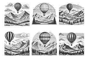 Hot Air Balloon Landscapes Over, a Transportation Illustration by AlexArt