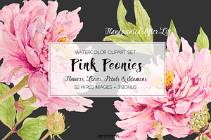 Pink Peonies-Clipart Set