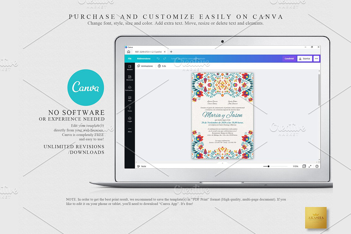 Mexican Wedding Invitation | CANVA, a Stationery Template by Creative Market (Photo 2 of 5)