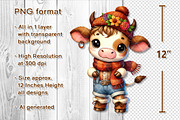 Cute Autumn Cow Clipart Sublimation, a Seasonal Illustration by V Design Creator (Thumbnail 2 of 9)