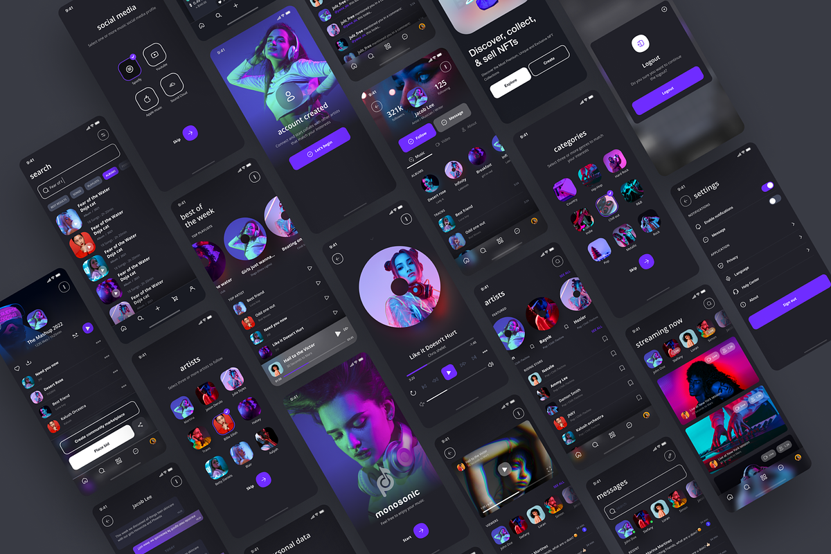 Music app UI Kit ( Figma), an UI Kit Template by Julia Shagofferova (Photo 2 of 13)