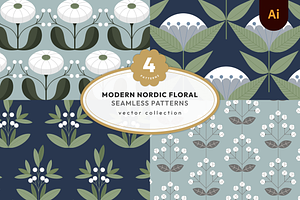 Modern Nordic Foral Pattern Set 1, a Pattern Graphic by thimori
