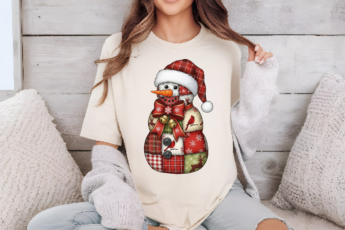 Patchwork Christmas Snowman PNG, an Illustration by Dream Creation (Photo 3 of 5)
