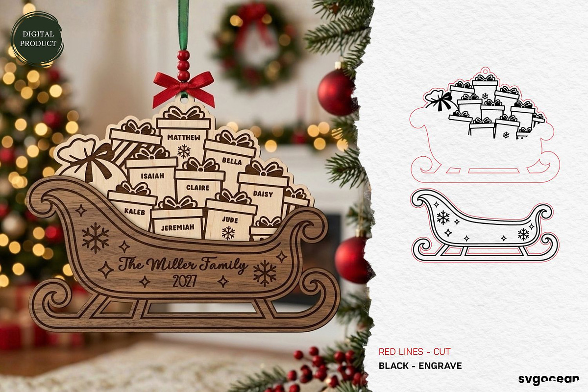 Santa Sleigh Ornaments SVG Bundle, a Decorative Illustration by svgocean (Photo 19 of 21)