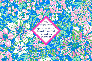 Preppy Pink And Blue Floral Pattern