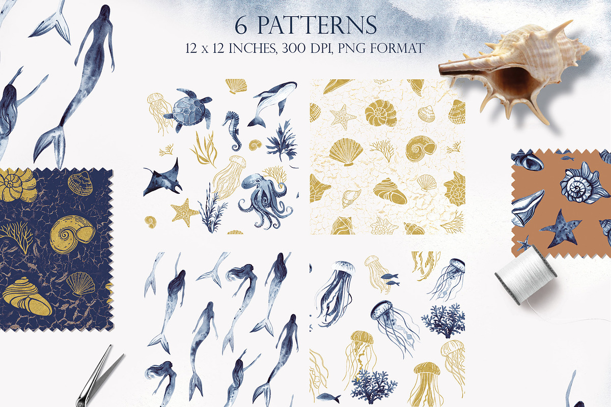 Ocean Watercolor & Gold Collection, a Decorative Illustration by InstaDesignPro (Photo 12 of 13)