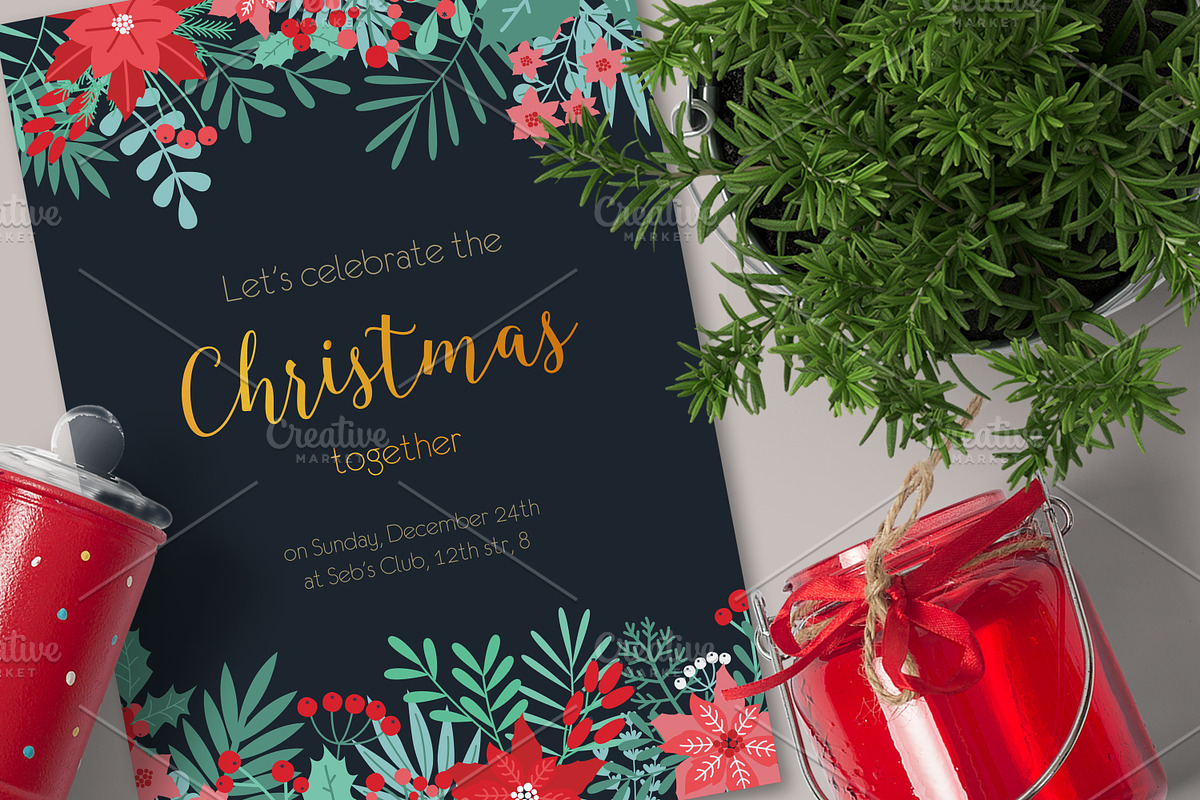 Floral Christmas cards set, a Decorative Illustration by Good Studio (Photo 7 of 9)
