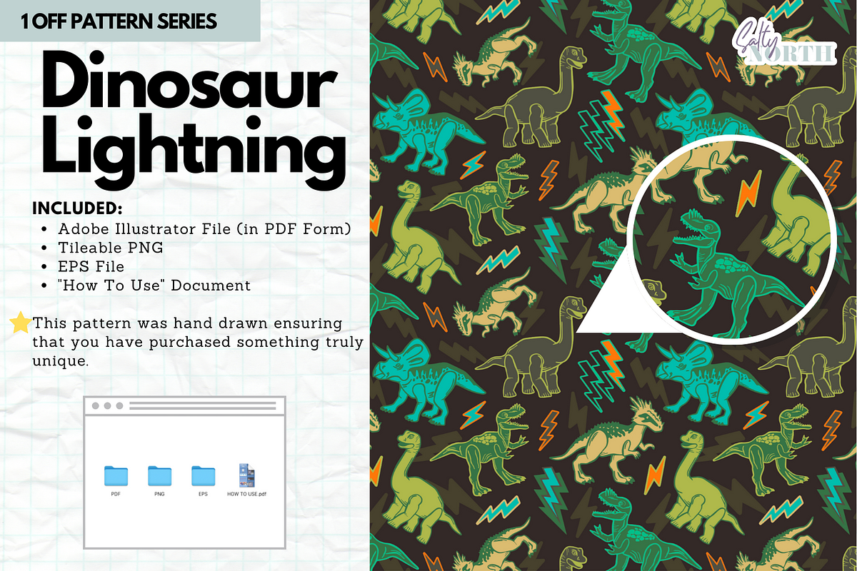 Dinosaur Lightning Pattern, a Pattern Graphic by Salty North Studio (Photo 2 of 4)
