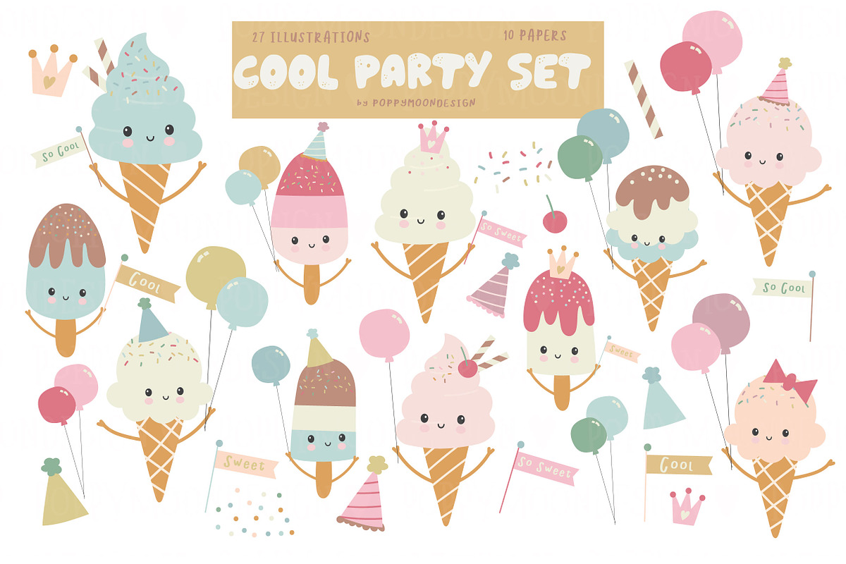 Cool Party clipart and paper set, a Food Illustration by Poppymoondesign (Photo 1 of 5)
