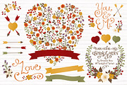 Autumn Floral Heart & Banner Vectors, an Illustration by Amanda Ilkov (Thumbnail 1 of 4)