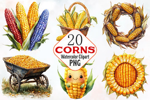 Corn Watercolor Cliparts, an Illustration by RobertsArt