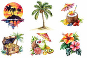Watercolor Island Adventure Clipart, an Illustration by Designking (Thumbnail 3 of 5)