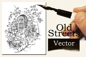 Old Town Fragment Ink Drawing