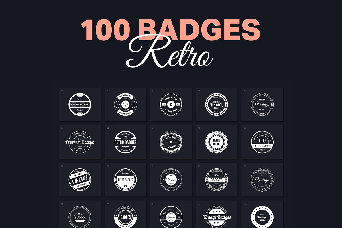 100 Retro Badges Vol. 1, a Branding & Logo Template by Amito Vectors (Photo 1 of 6)